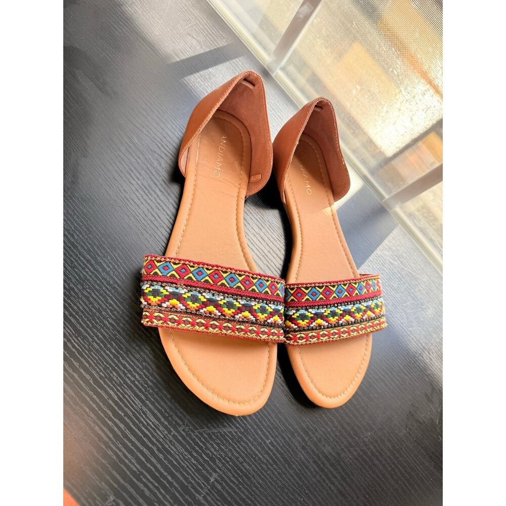 Andiamo Adelta Womens Size 11 Boho Tribal Embroidered Beaded D’Orsay Flat Sandal